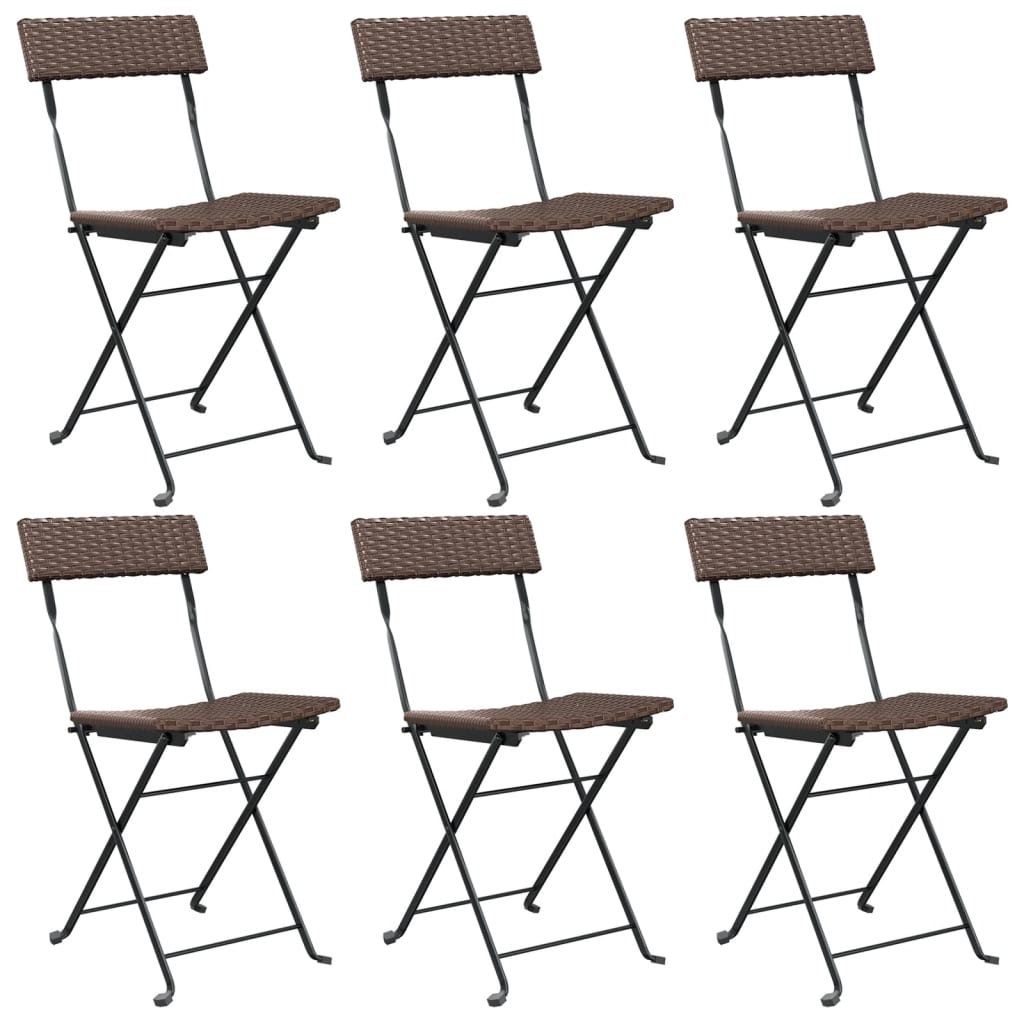 Folding Bistro Chairs 6 pcs Brown Poly Rattan and Steel