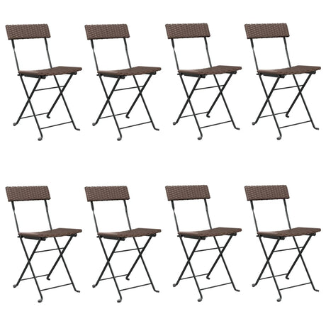 Folding Bistro Chairs 8 pcs Brown Poly Rattan and Steel