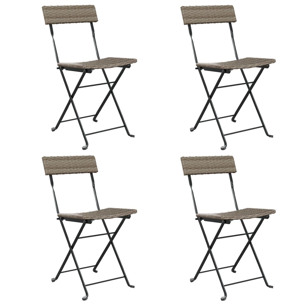 Folding Bistro Chairs 4 pcs Grey Poly Rattan and Steel