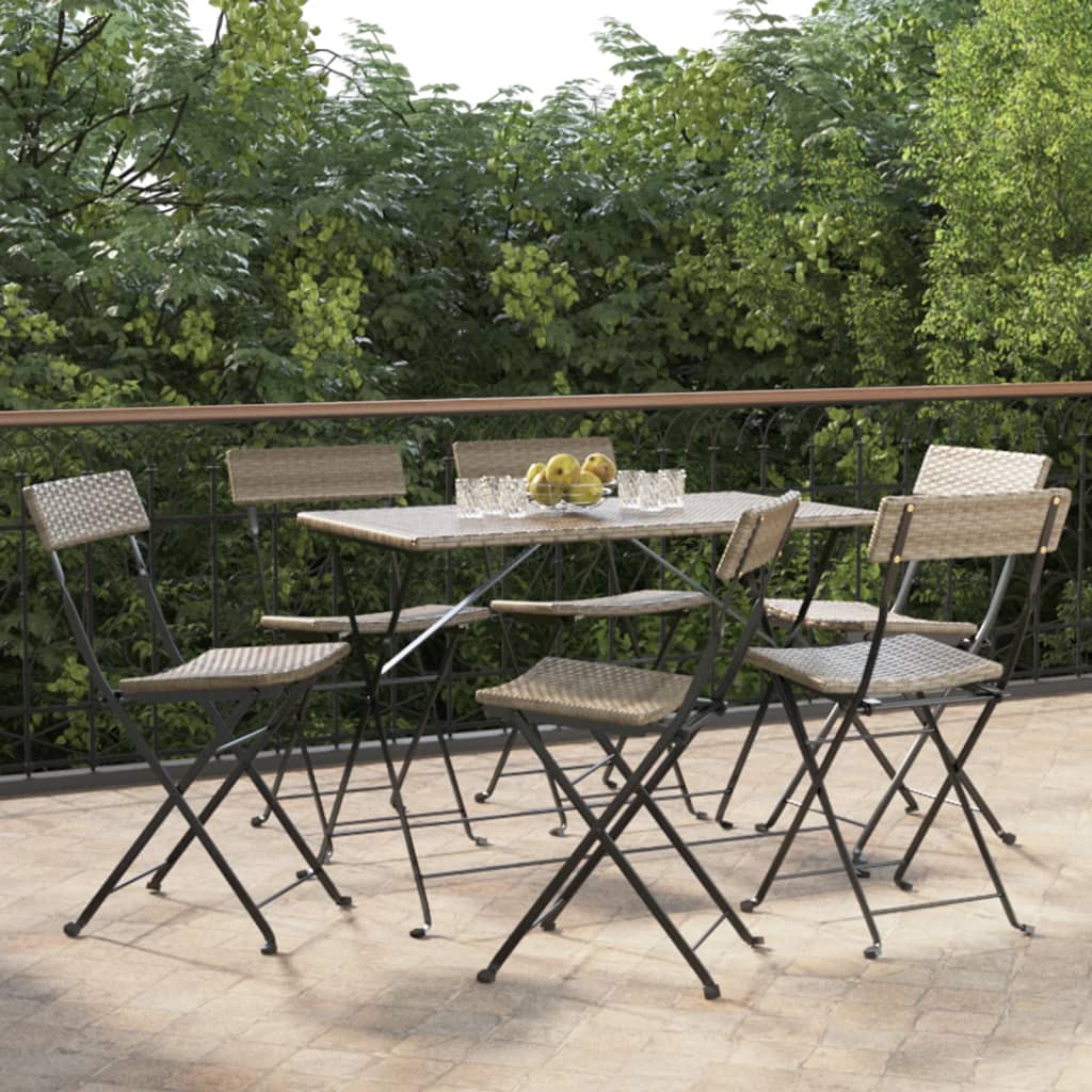 vidaXL Folding Bistro Chairs 6 pcs Grey Poly Rattan and Steel