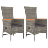 vidaXL Reclining Garden Chairs with Cushions 2 pcs Grey Poly Rattan