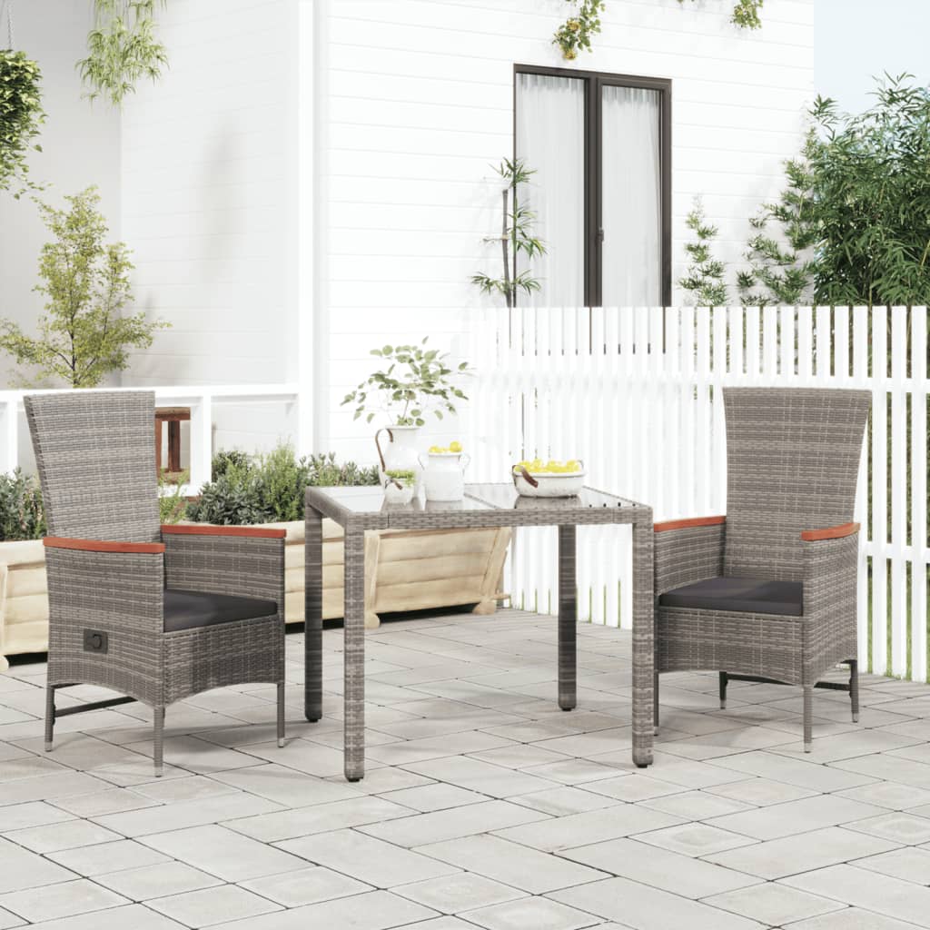 vidaXL Reclining Garden Chairs with Cushions 2 pcs Grey Poly Rattan