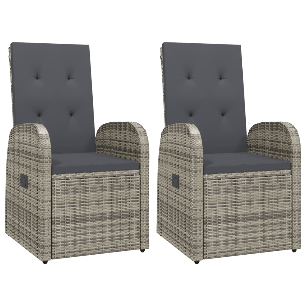 Reclining Garden Chairs with Cushions 2 pcs Grey Poly Rattan