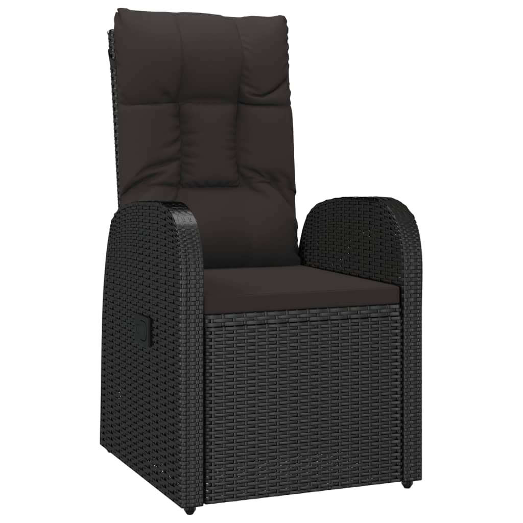Reclining Garden Chairs with Cushions 2 pcs Black Poly Rattan