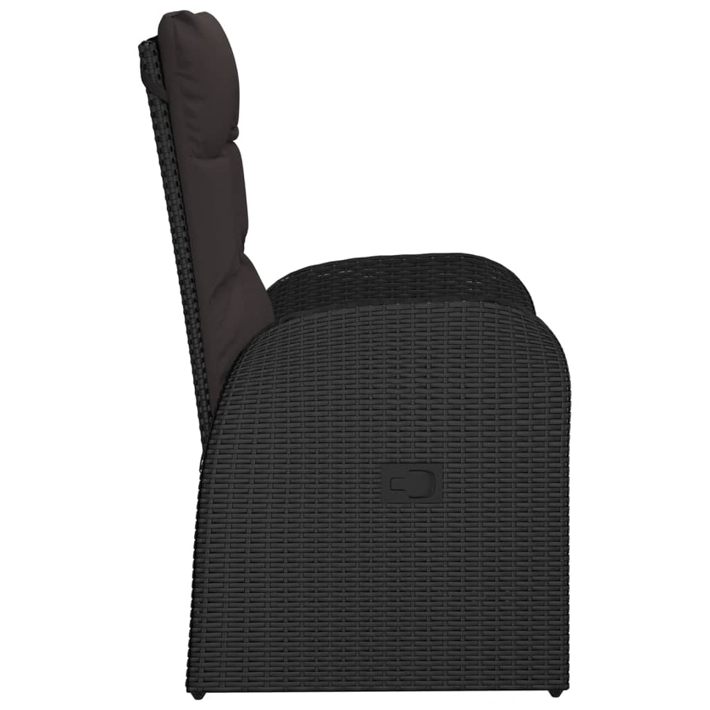 Reclining Garden Chairs with Cushions 2 pcs Black Poly Rattan