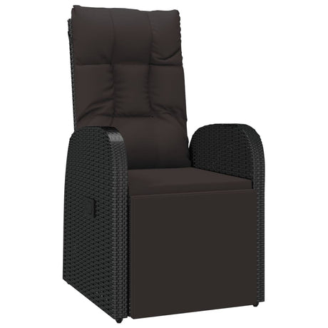 Reclining Garden Chair with Cushions Black Poly Rattan