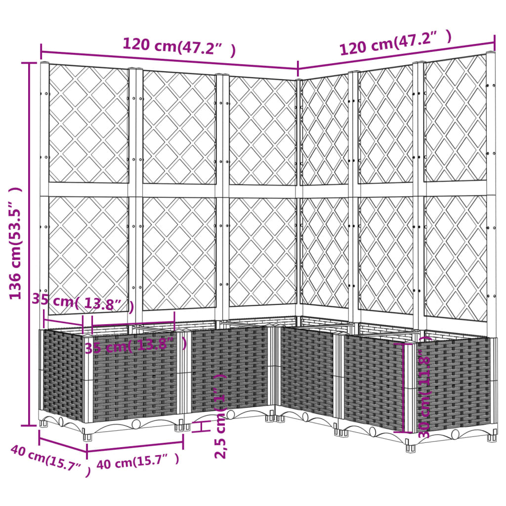 Garden Planter with Trellis Light Grey 120x120x136 cm PP