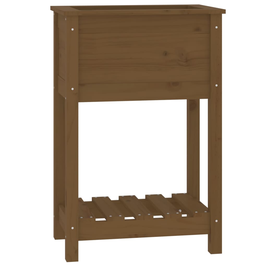 Planter with Shelf Honey Brown 54x34.5x81 cm Solid Wood Pine