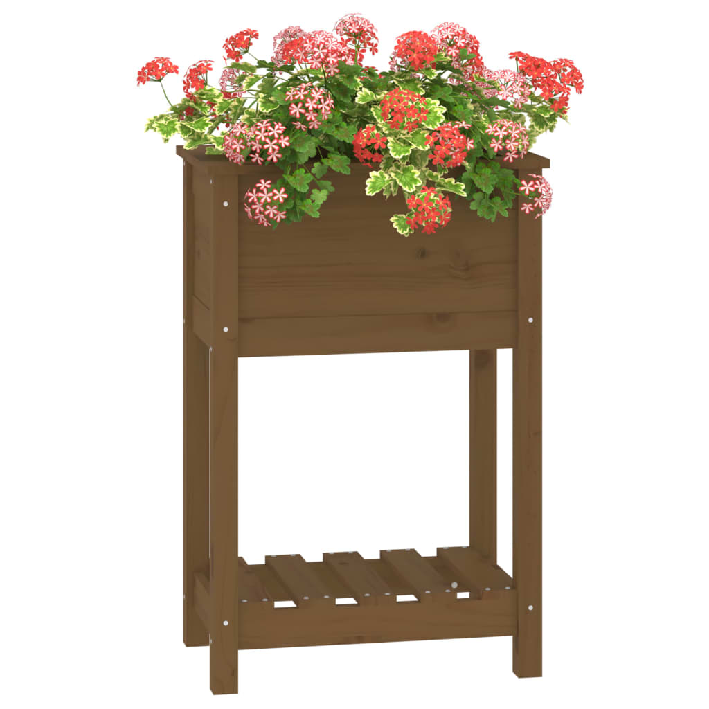 Planter with Shelf Honey Brown 54x34.5x81 cm Solid Wood Pine