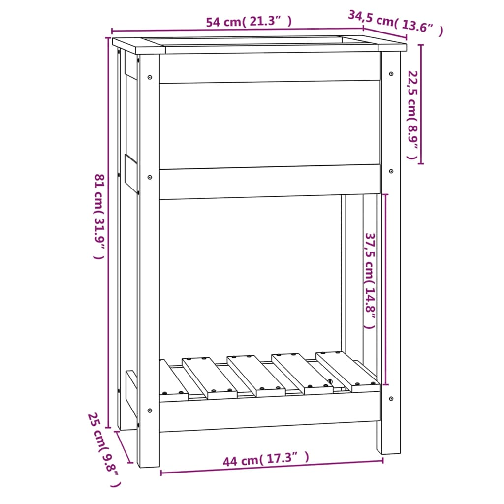 Planter with Shelf Honey Brown 54x34.5x81 cm Solid Wood Pine