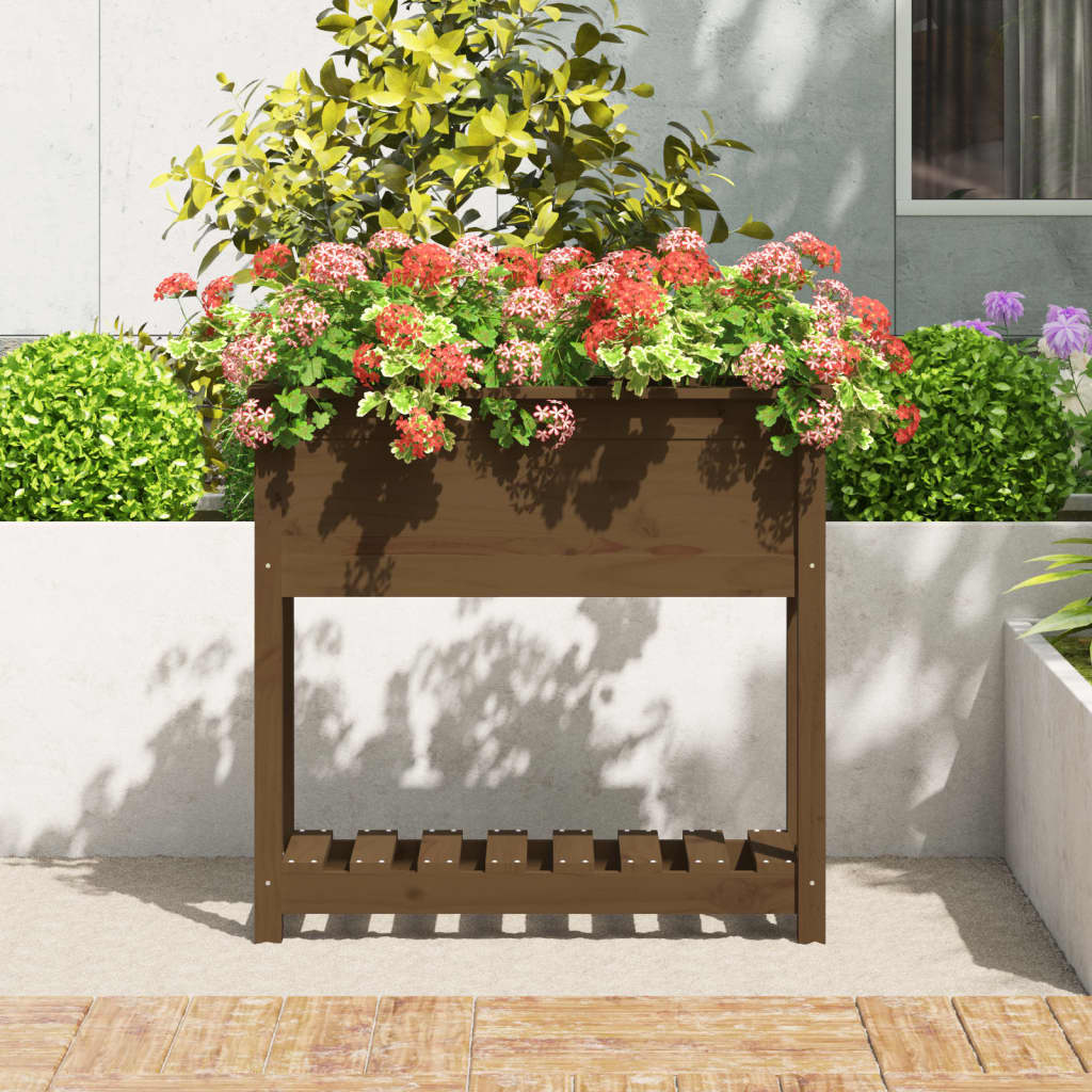 Planter with Shelf Honey Brown 82.5x34.5x81 cm Solid Wood Pine