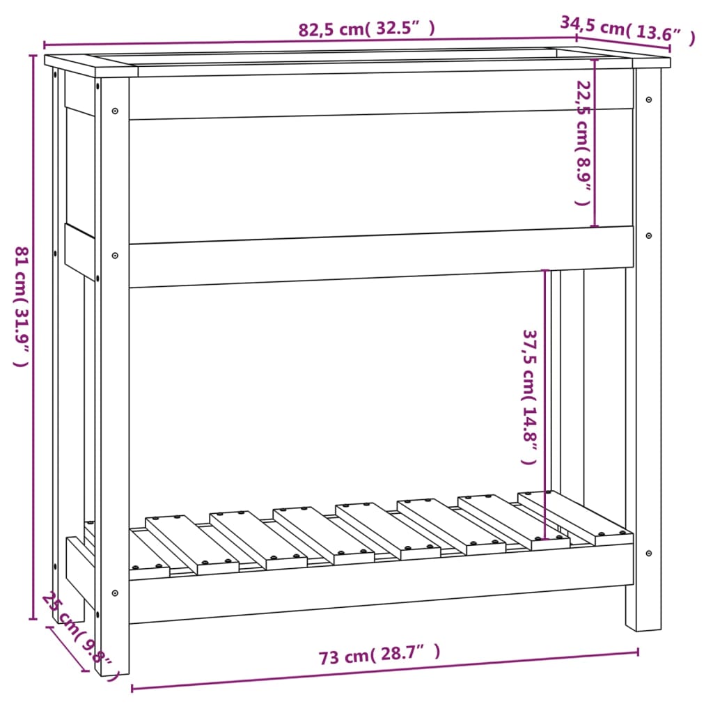 Planter with Shelf Honey Brown 82.5x34.5x81 cm Solid Wood Pine