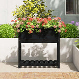 Planter with Shelf Black 82.5x34.5x81 cm Solid Wood Pine