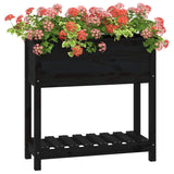 Planter with Shelf Black 82.5x34.5x81 cm Solid Wood Pine