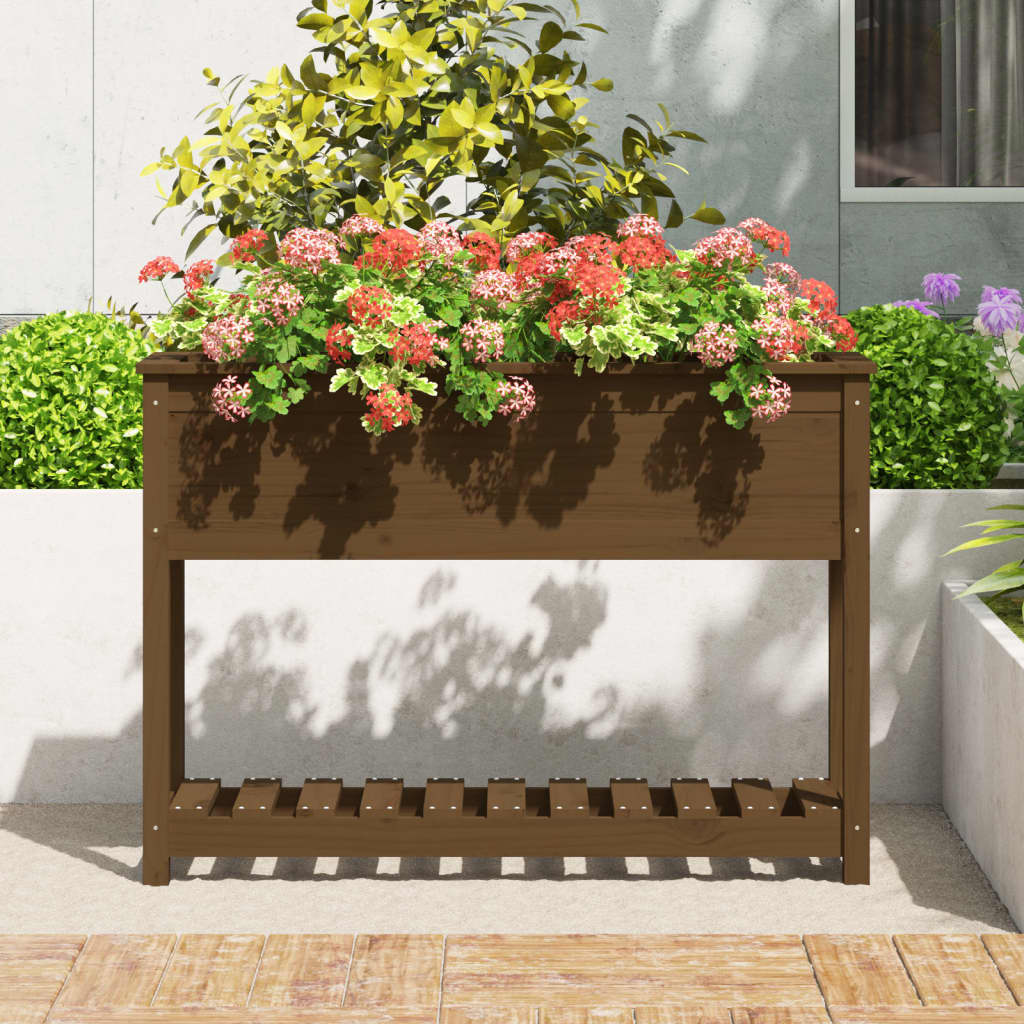 Planter with Shelf Honey Brown 111.5x34.5x81 cm Solid Wood Pine