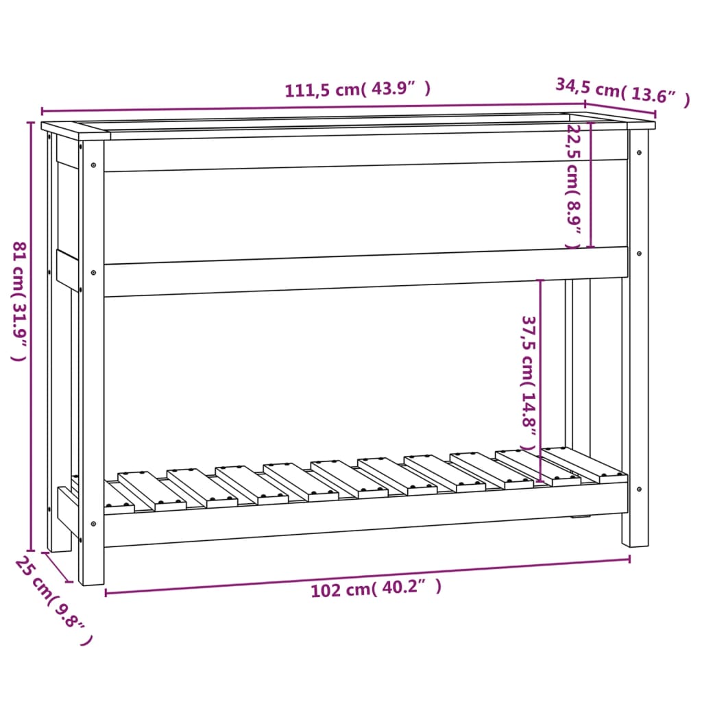 Planter with Shelf Honey Brown 111.5x34.5x81 cm Solid Wood Pine