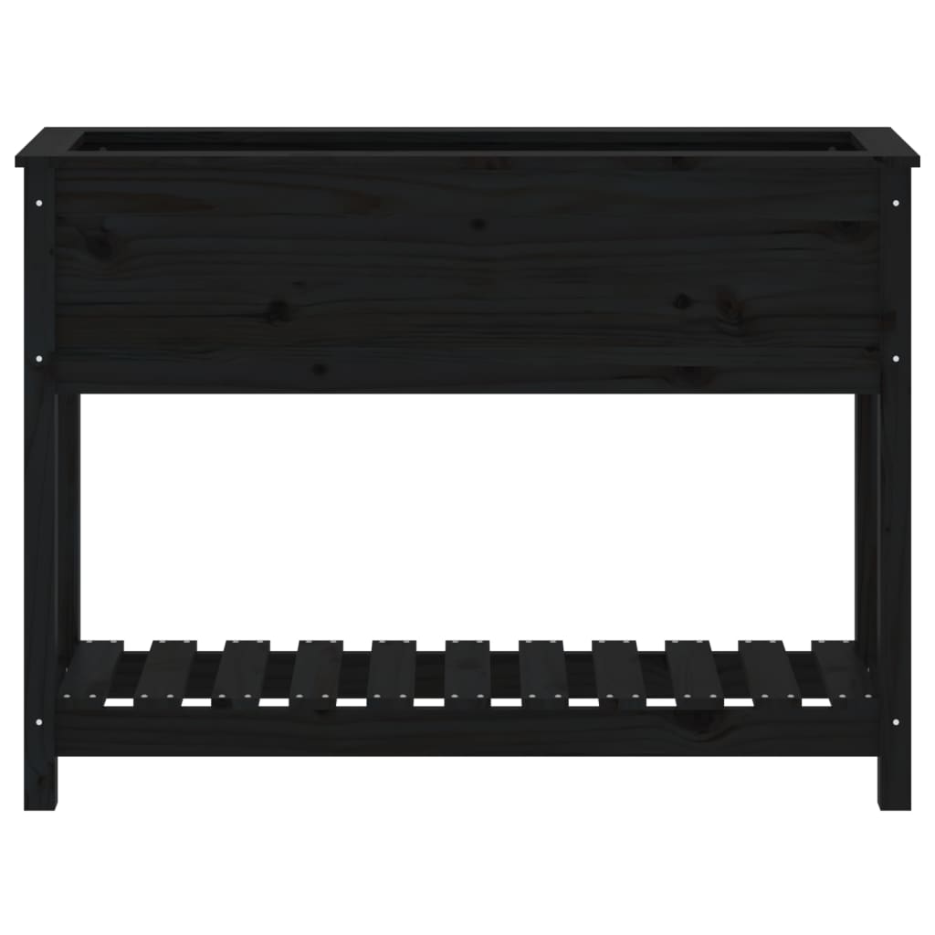 Planter with Shelf Black 111.5x34.5x81 cm Solid Wood Pine