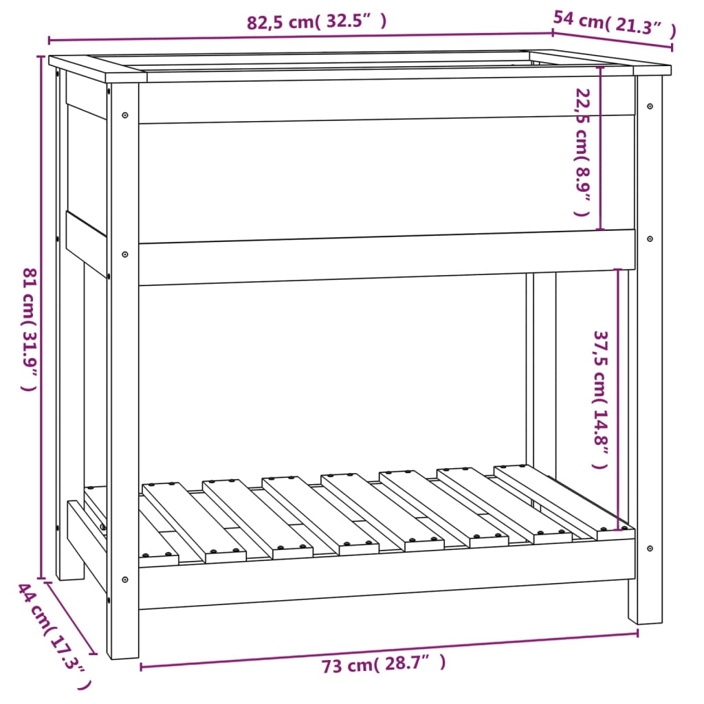 Planter with Shelf 82.5x54x81 cm Solid Wood Pine