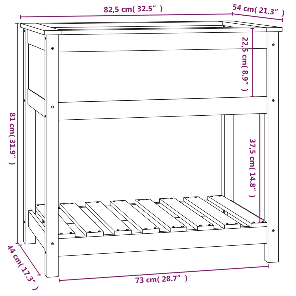 Planter with Shelf Grey 82.5x54x81 cm Solid Wood Pine