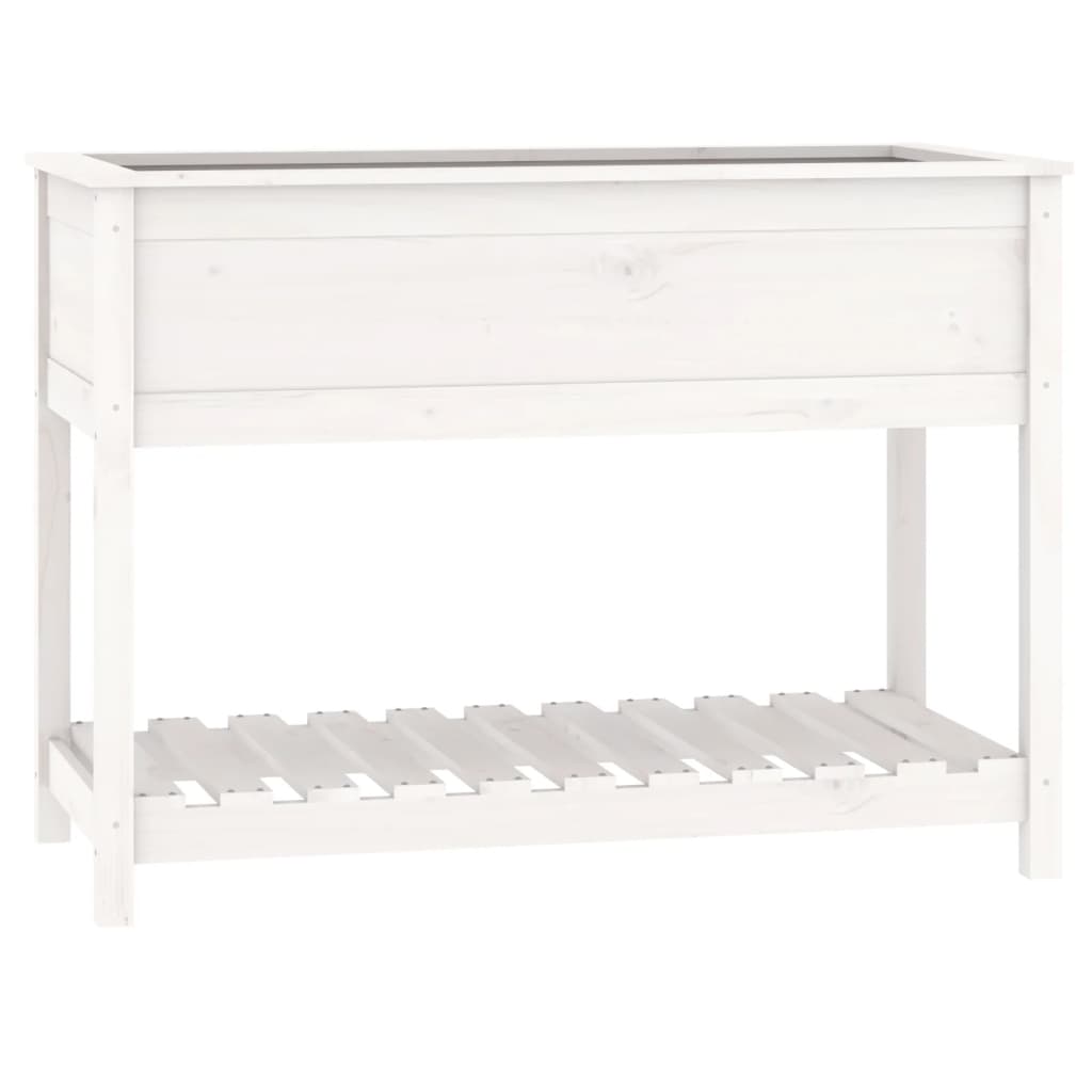 Planter with Shelf White 111.5x54x81 cm Solid Wood Pine