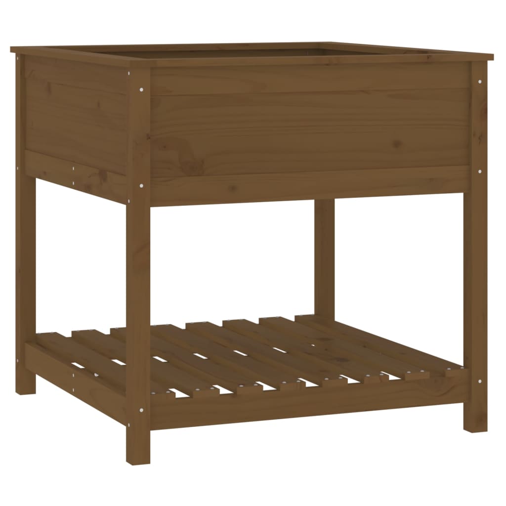 Planter with Shelf Honey Brown 82.5x82.5x81 cm Solid Wood Pine