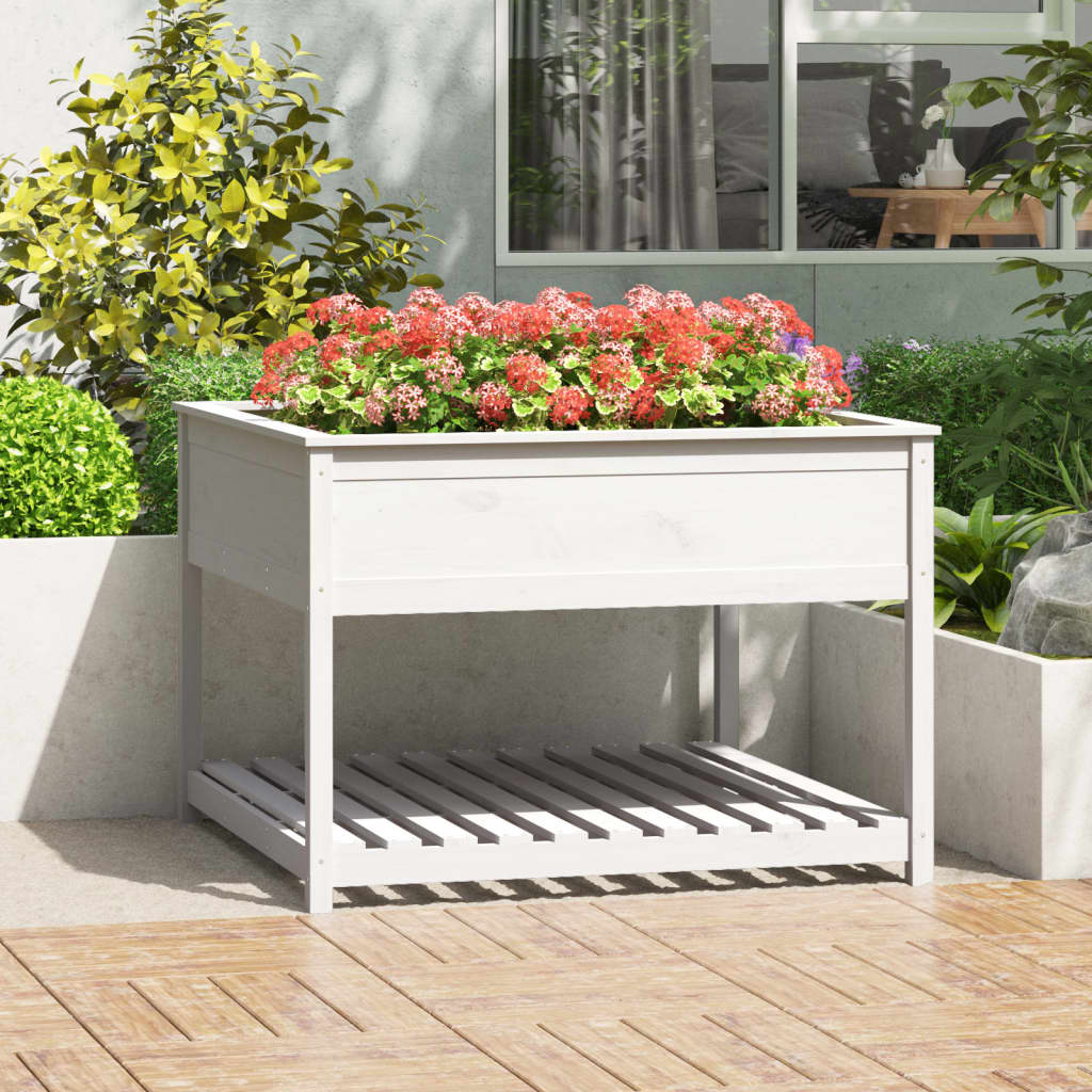 Planter with Shelf White 111.5x111.5x81 cm Solid Wood Pine