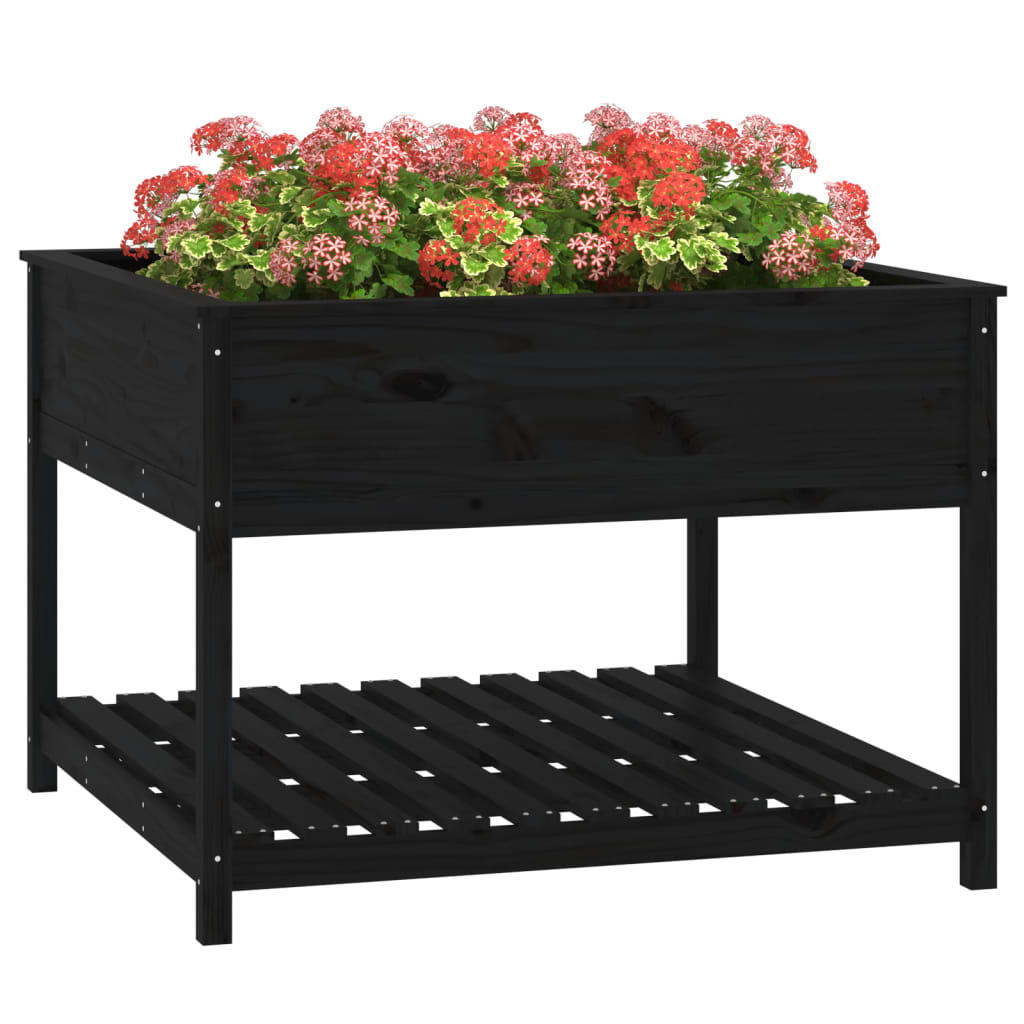 Planter with Shelf Black 111.5x111.5x81 cm Solid Wood Pine