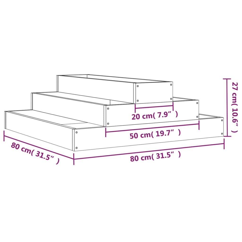 Planter Grey 80x80x27 cm Solid Wood Pine