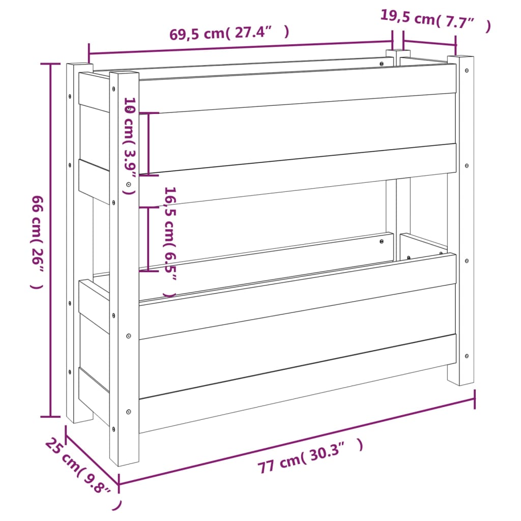 Planter Black 77x25x66 cm Solid Wood Pine