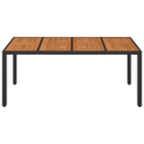 Garden Table with Wooden Top Black 190x90x75 cm Poly Rattan