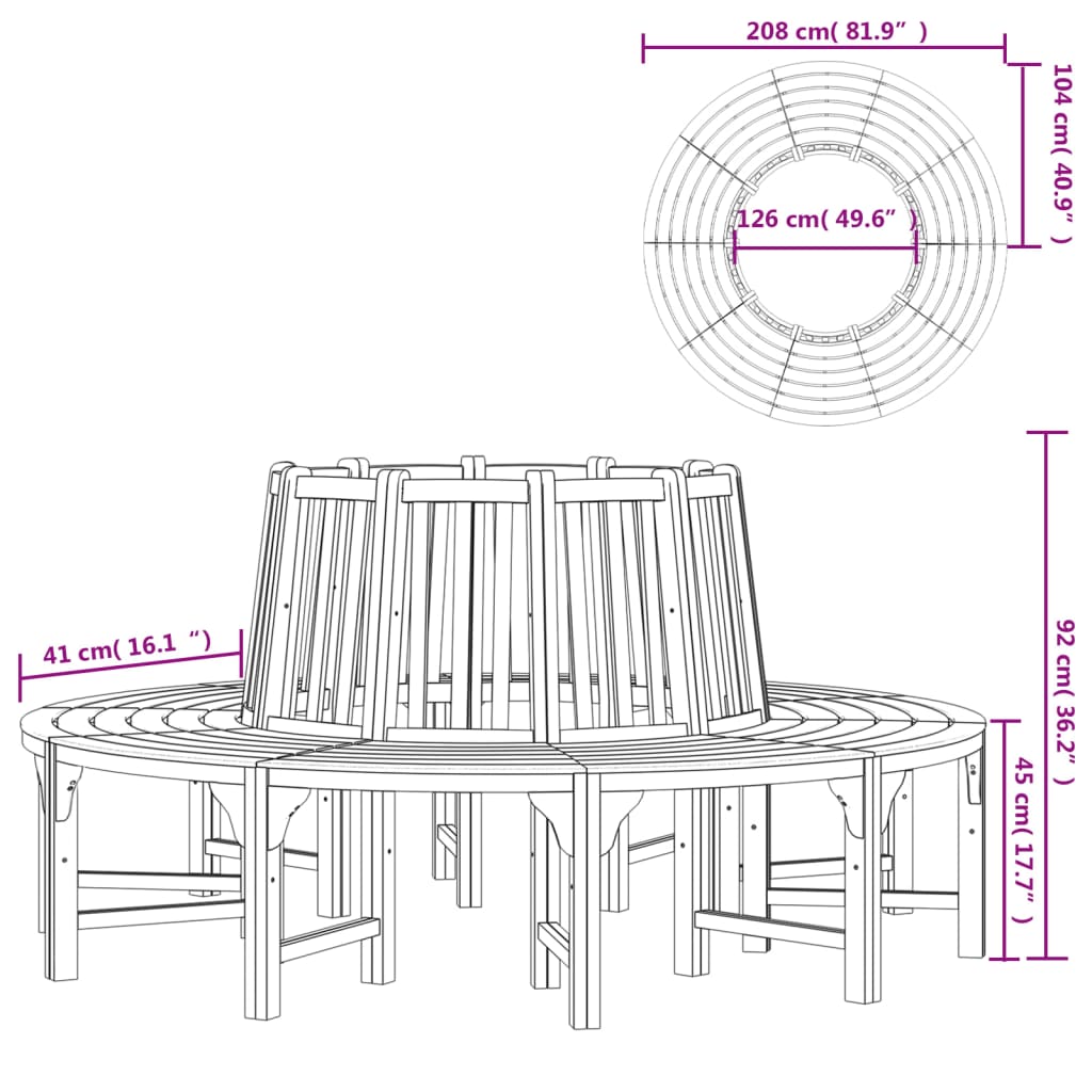 vidaXL Round Tree Bench Ø208 cm Solid Wood Eucalyptus