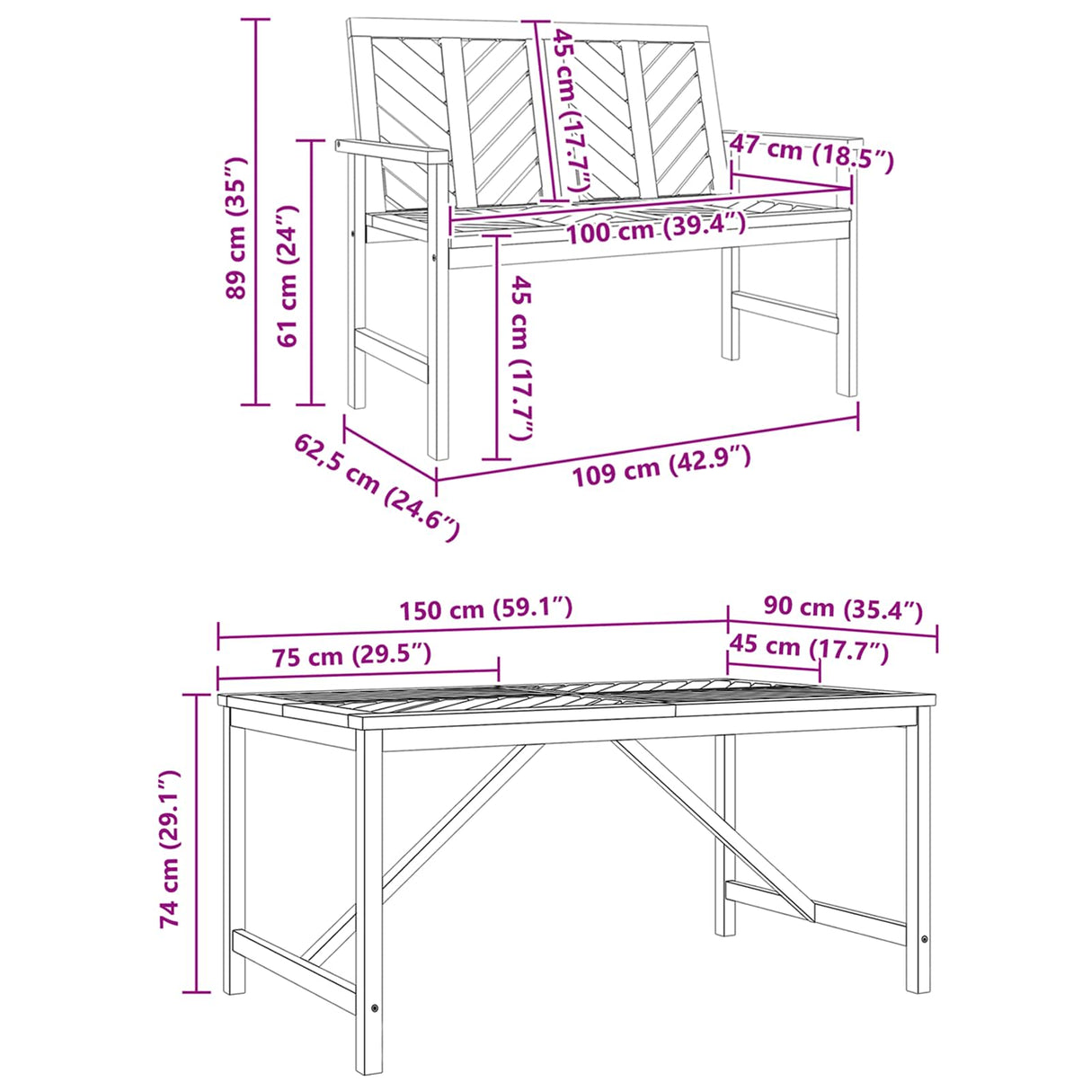 Garden Dining Set 3 pcs Brown Solid Acacia Wood