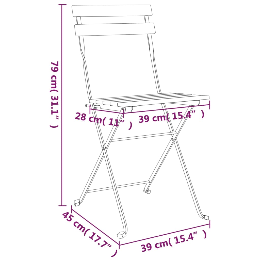 Folding Bistro Chairs 2 pcs Solid Wood Acacia and Steel