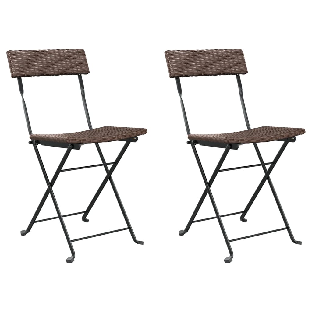 vidaXL Folding Bistro Chairs 2 pcs Brown Poly Rattan and Steel