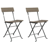 Folding Bistro Chairs 2 pcs Grey Poly Rattan and Steel