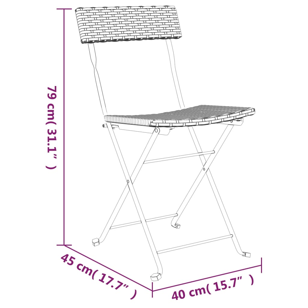 vidaXL Folding Bistro Chairs 2 pcs Grey Poly Rattan and Steel