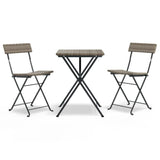 3 Piece Folding Bistro Set Grey Poly Rattan