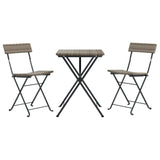 3 Piece Folding Bistro Set Grey Poly Rattan