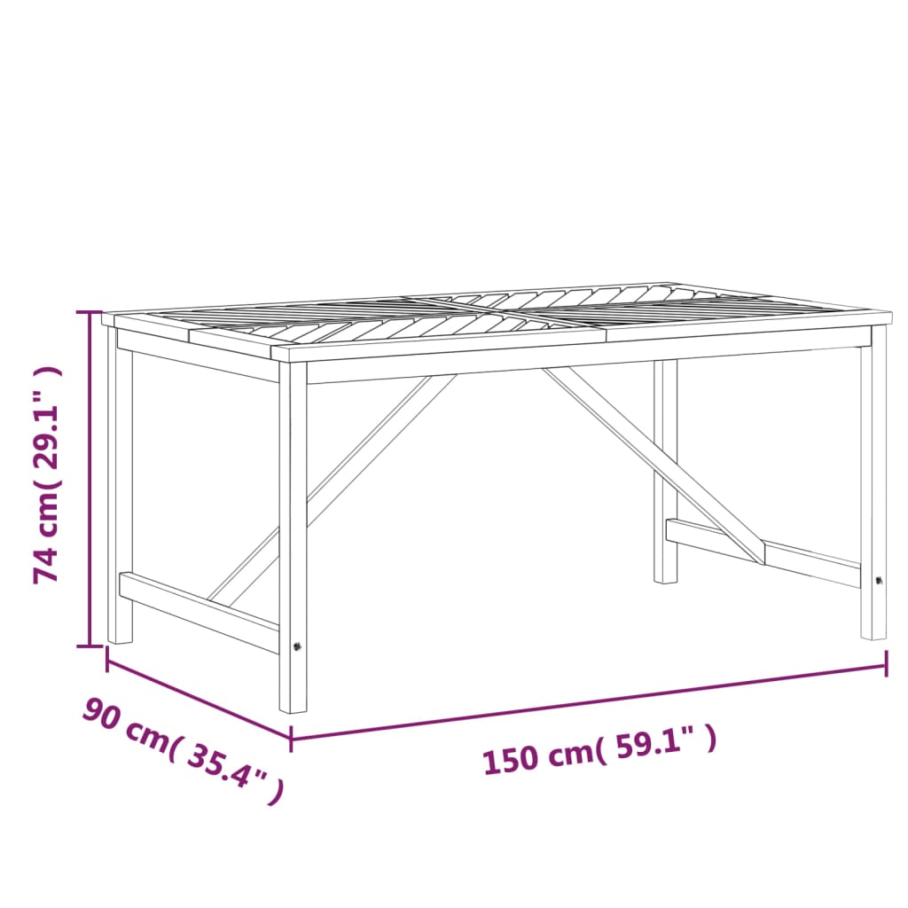 Garden Dining Table 150x90x74 cm Solid Wood Acacia