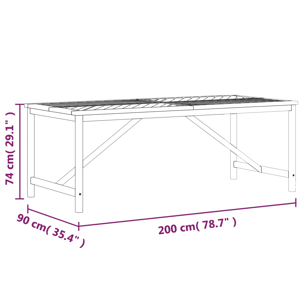 Garden Dining Table 200x90x74 cm Solid Wood Acacia