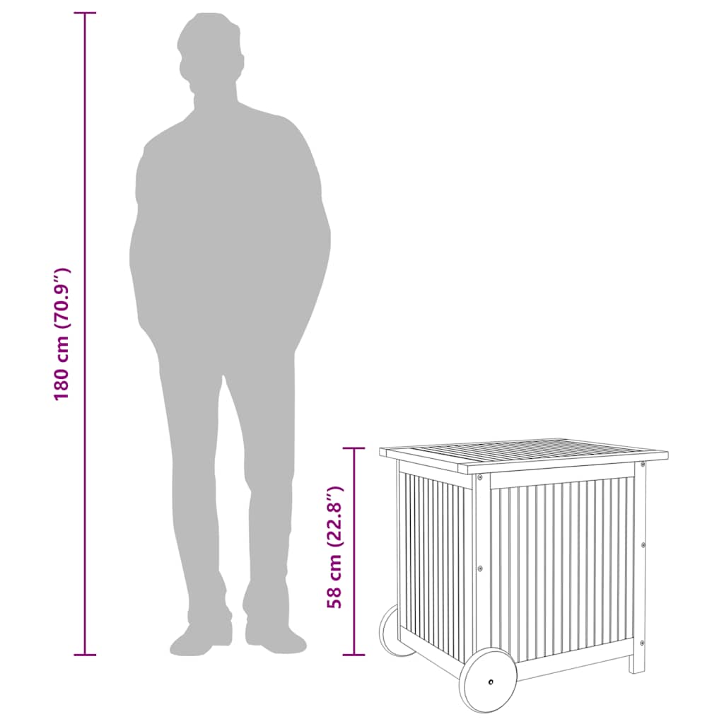 Garden Storage Box with Wheels 60x50x58 cm Solid Wood Acacia