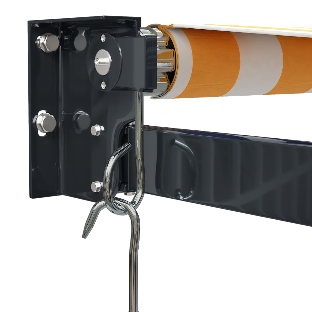 Retractable Awning Yellow and White 3x2.5 m Fabric and Aluminium