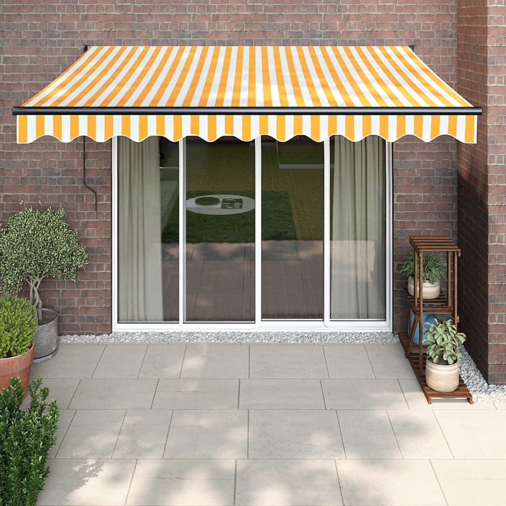 Retractable Awning Yellow and White 3x2.5 m Fabric and Aluminium