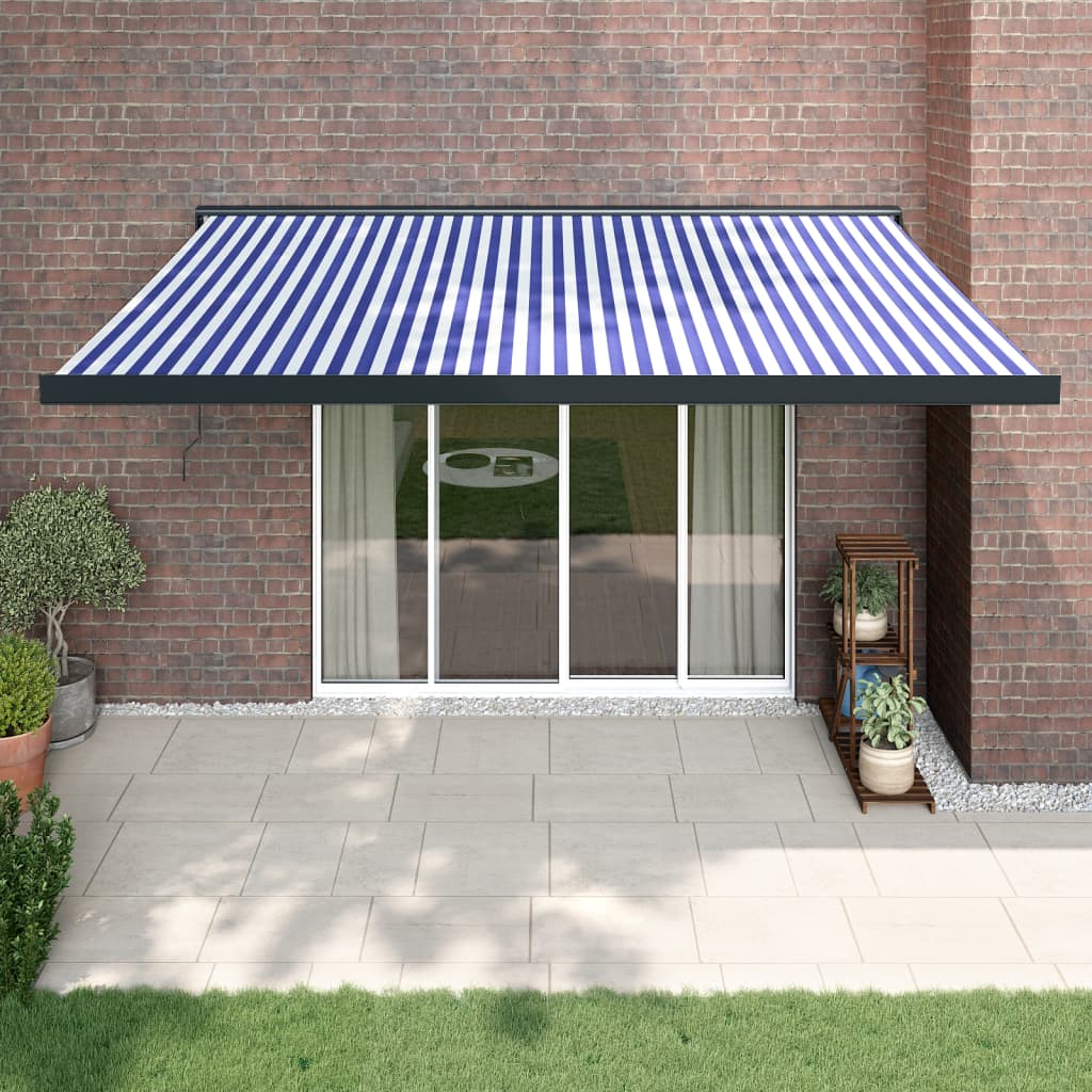 Retractable Awning Blue and White 4x3 m Fabric and Aluminium