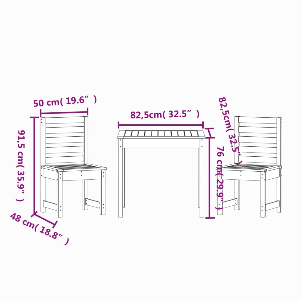 3 Piece Garden Bistro Set Solid Wood Pine