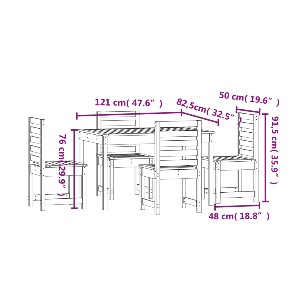 5 Piece Garden Dining Set Solid Wood Pine