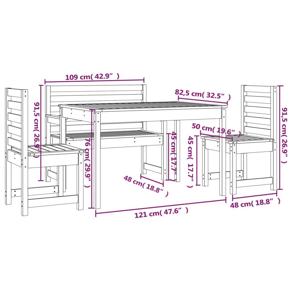 4 Piece Garden Dining Set Solid Wood Douglas