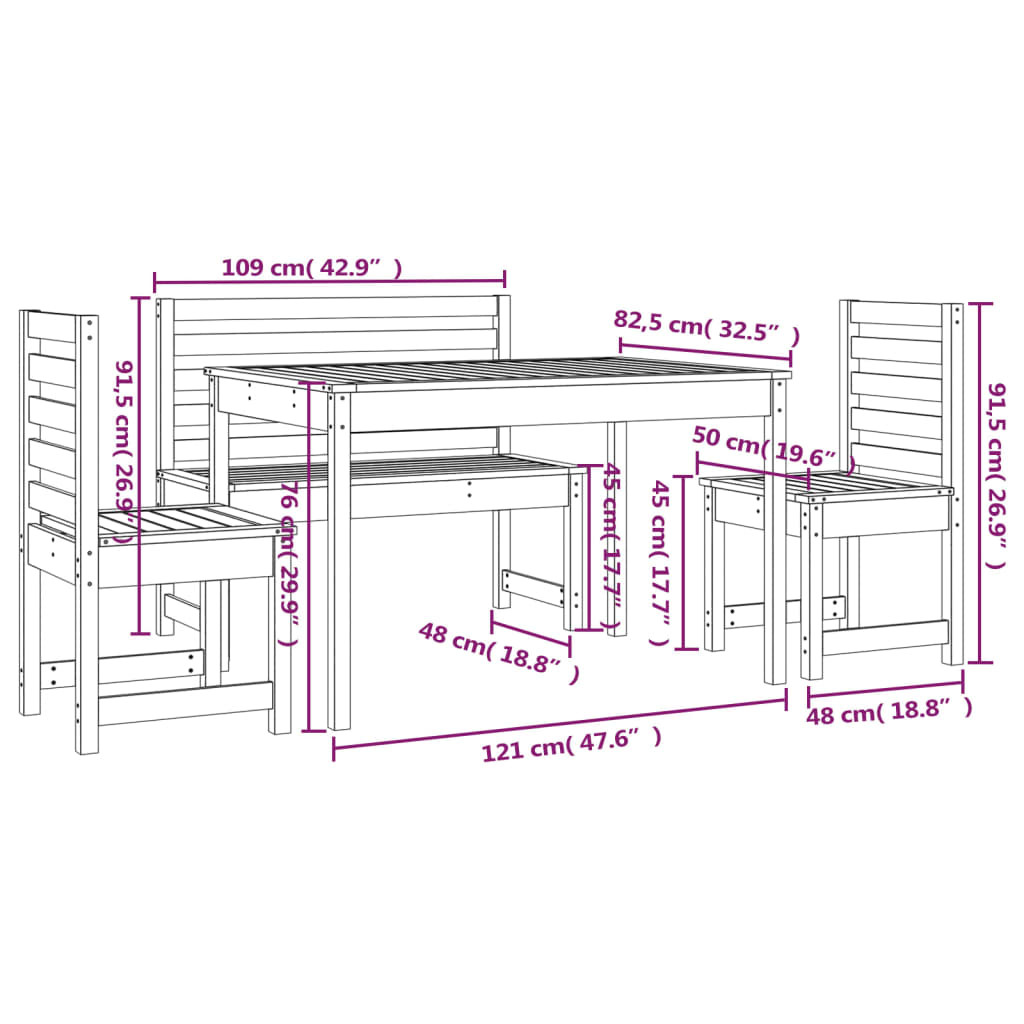 4 Piece Garden Dining Set Solid Wood Pine