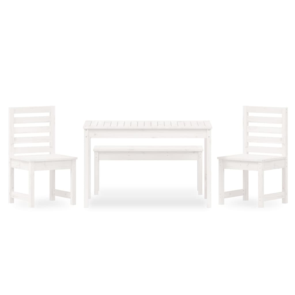 4 Piece Garden Dining Set White Solid Wood Pine