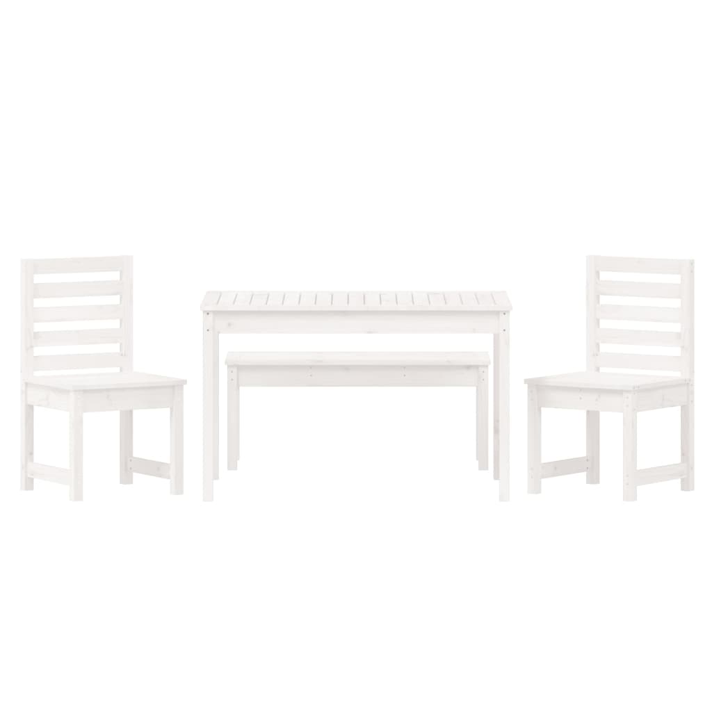 4 Piece Garden Dining Set White Solid Wood Pine